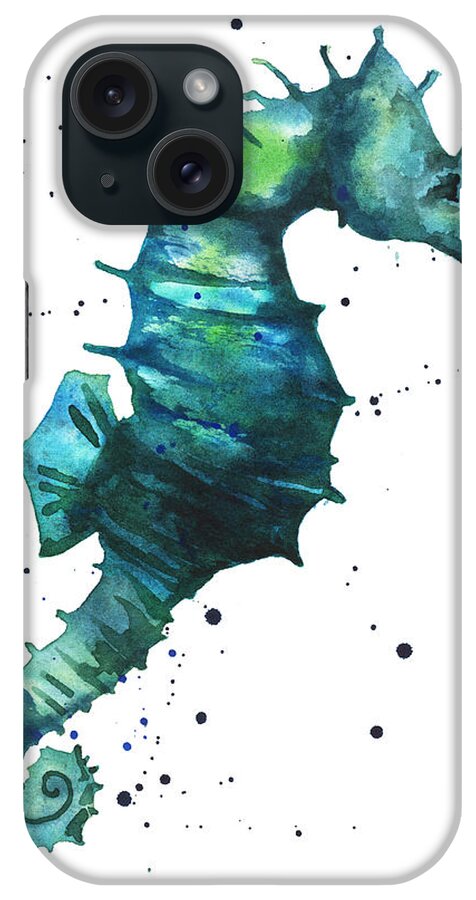 Seahorse Art iPhone Case featuring the painting Seahorse in Teal by Alison Fennell
