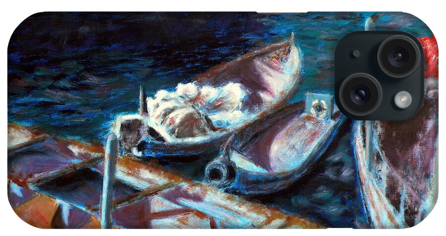 Boats In The Sun iPhone Case featuring the painting Seascape series 2 by Uma Krishnamoorthy