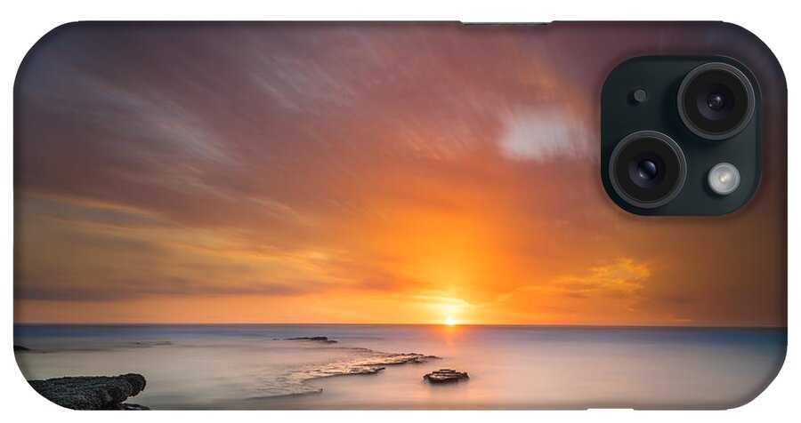 California; Long Exposure; Reflection; San Diego; Seascape; Sunset; Surf; Seaside; Clouds iPhone Case featuring the photograph Seaside Sunset 2- Square by Larry Marshall