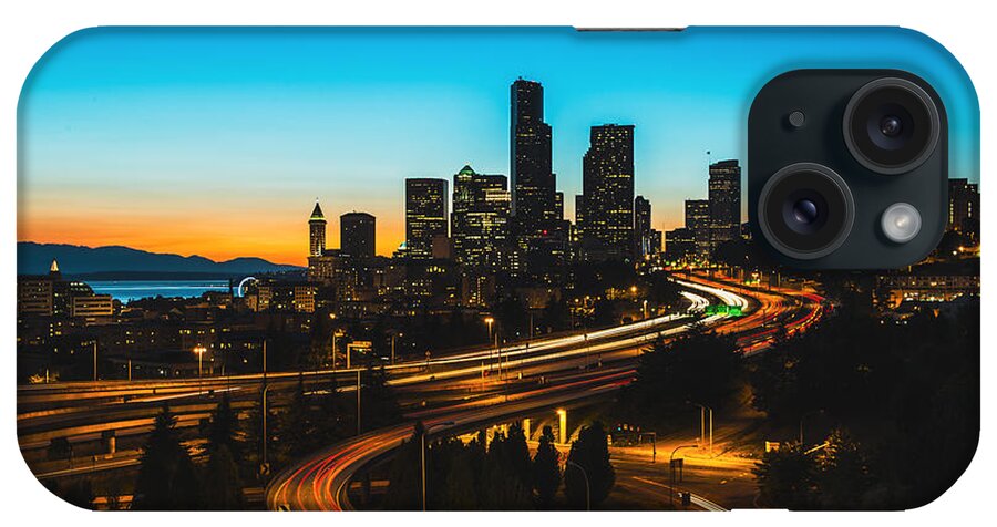 Seattle Down Town iPhone Case featuring the photograph Seattle in Sunset color by Hisao Mogi