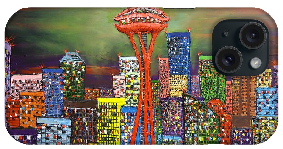 Seatlle Space Needle iPhone Case featuring the painting Seattle The Emerald City by James Dunbar
