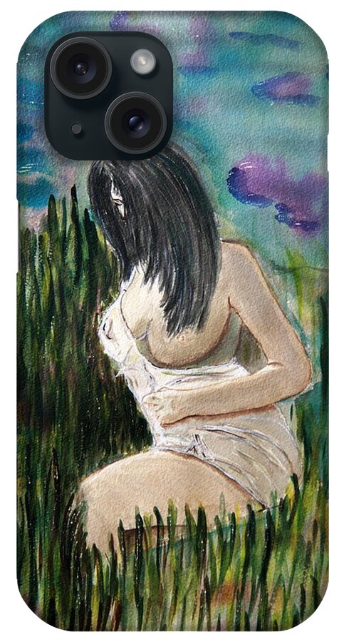 Nude Framed Prints iPhone Case featuring the painting Secret Lady. by Shlomo Zangilevitch