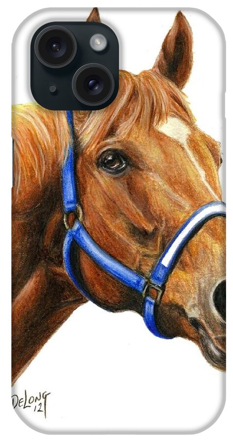 Secretariat iPhone Case featuring the painting Secretariat with halter by Pat DeLong