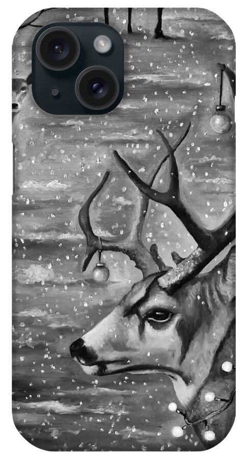 Deer iPhone Case featuring the painting Seduction bw by Leah Saulnier The Painting Maniac
