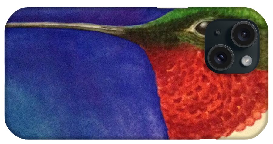 Ruby Throat Hummingbird iPhone Case featuring the painting Seeing eye to eye by Karen Hamby