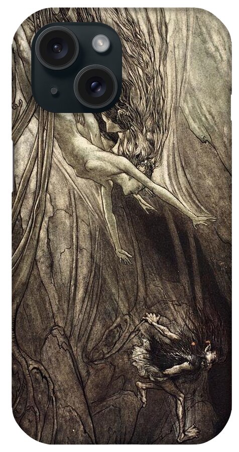 Der Ring Des Nibelungen iPhone Case featuring the drawing Seize The Despoiler! Rescue The Gold! by Arthur Rackham
