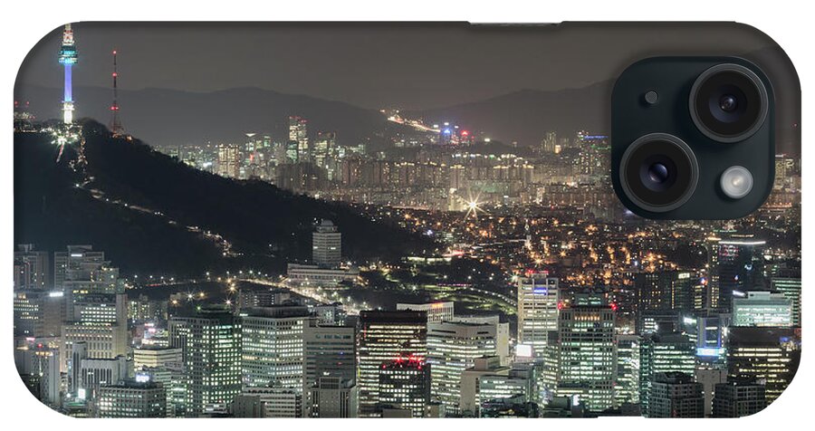 Panoramic iPhone Case featuring the photograph Seoul City Skyline At Night Overview by Steffen Schnur
