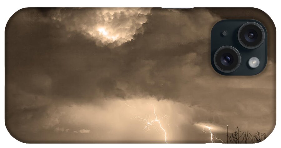 Lightning iPhone Case featuring the photograph SepiaThunderstorm Boulder County Colorado  by James BO Insogna