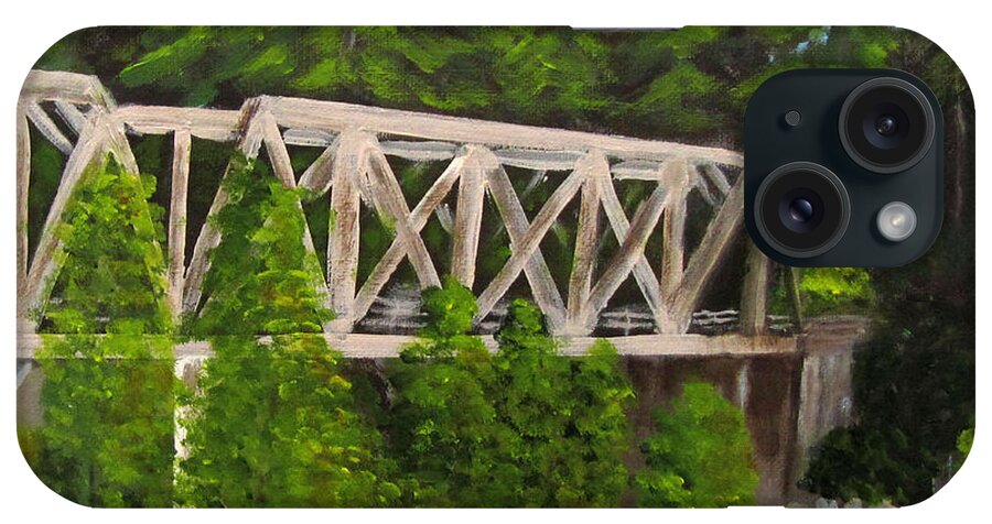 Landscape iPhone Case featuring the painting Sewalls Falls Bridge by Linda Feinberg