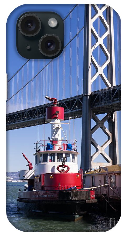 San Francisco iPhone Case featuring the photograph SFFD Guardian Fireboat Number 2 At The Bay Bridge on The Embarcadero DSC01842 by Wingsdomain Art and Photography