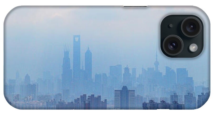Panoramic iPhone Case featuring the photograph Shanghai Skyline Jin Mao, Wfc And by Douglas Von Roy