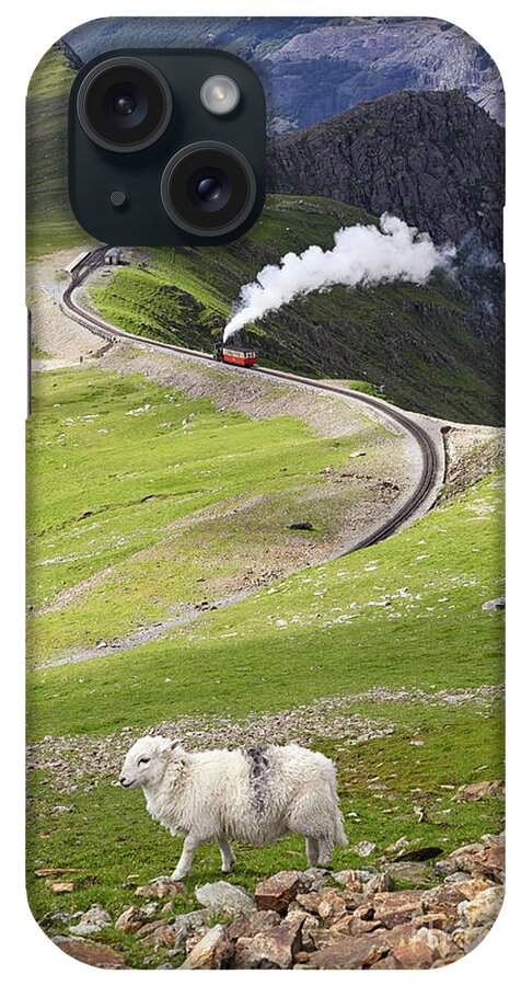 Wales iPhone Case featuring the photograph Sheep and mountain railway by Jane Rix
