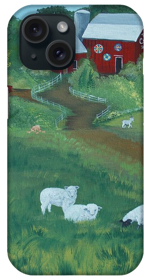 Landscape iPhone Case featuring the painting Sheeps In the Meadow by Virginia Coyle
