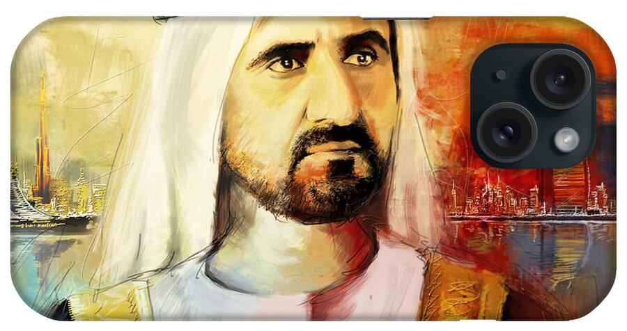 Sheik Mohammed Bin Rashid Al Maktoum iPhone Case featuring the painting Sheikh Mohammed bin Rashid Al Maktoum by Corporate Art Task Force