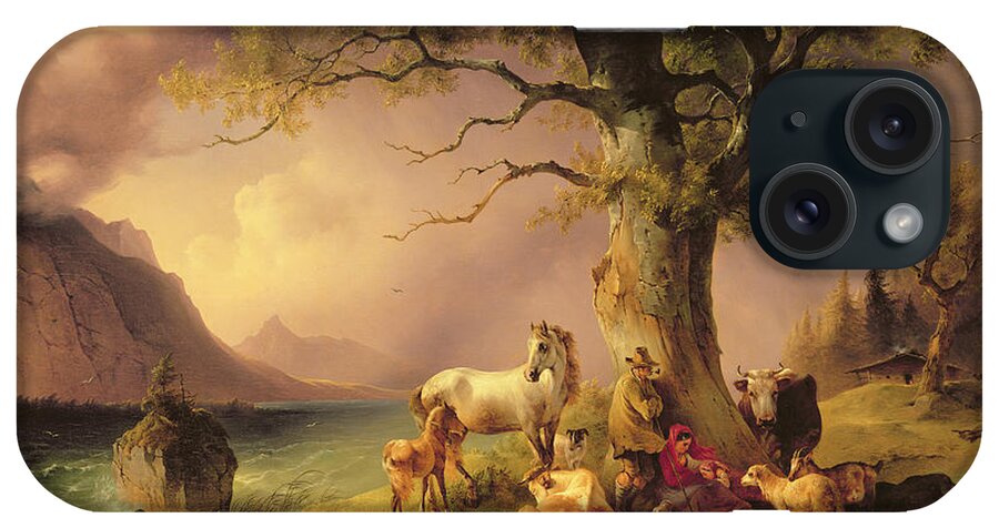 Goat iPhone Case featuring the painting Sheltering From The Storm by Friedrich Gauermann
