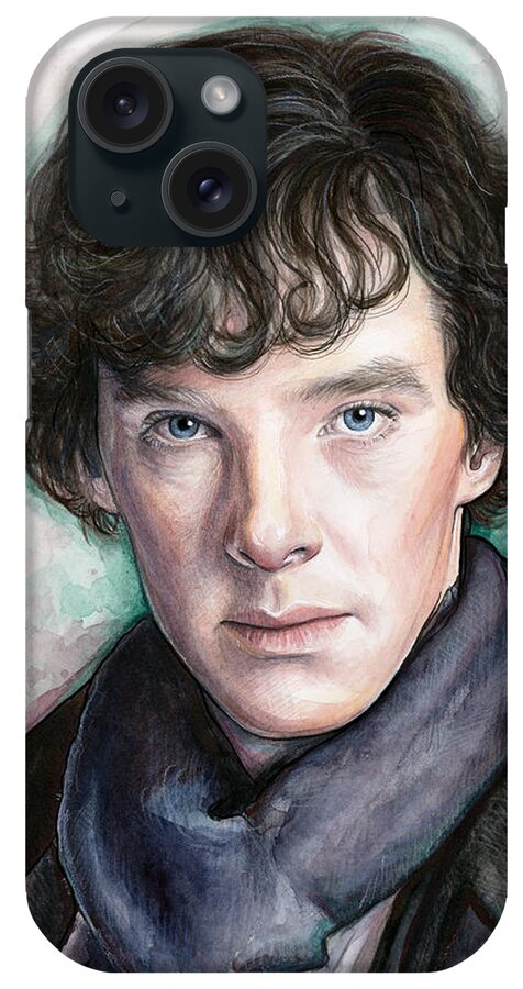 Sherlock iPhone Case featuring the painting Sherlock Holmes Portrait Benedict Cumberbatch by Olga Shvartsur