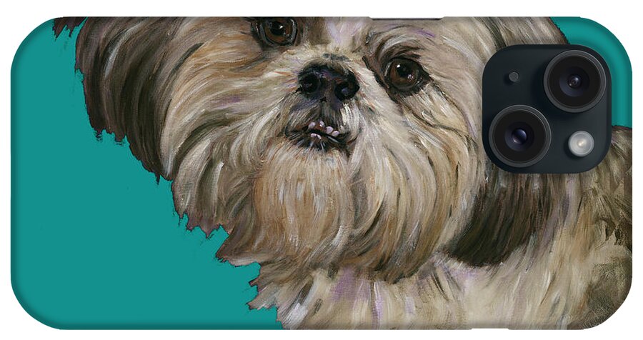 Shih Tzu iPhone Case featuring the painting Shih Tzu On Turquoise by Dale Moses