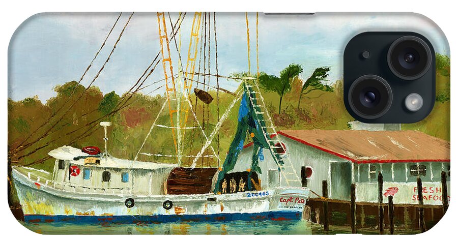 Shrimp Boat iPhone Case featuring the painting Shrimp Boat at Dock by Jill Ciccone Pike