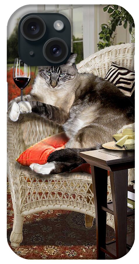 Photo Realism iPhone Case featuring the painting Funny wine bibbing cat by Regina Femrite