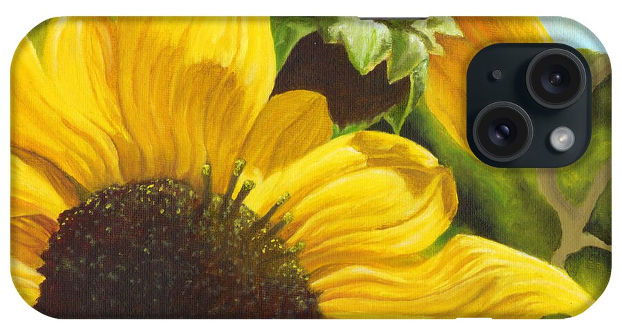 Sunflower iPhone Case featuring the painting Silver Leaf Sunflowers by Adam Johnson
