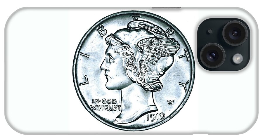 Coin iPhone Case featuring the drawing Silver Mercury Dime by Fred Larucci