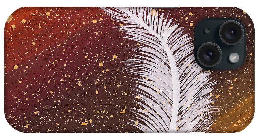 Feather iPhone Case featuring the painting Single white feather painting by Carolyn Bennett by Simon Bratt