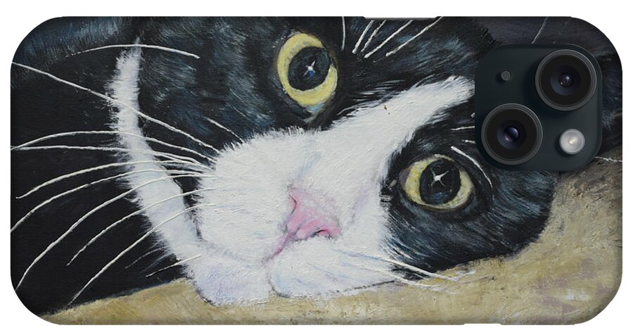 Cat iPhone Case featuring the painting Sissi the Cat 3 by Raija Merila