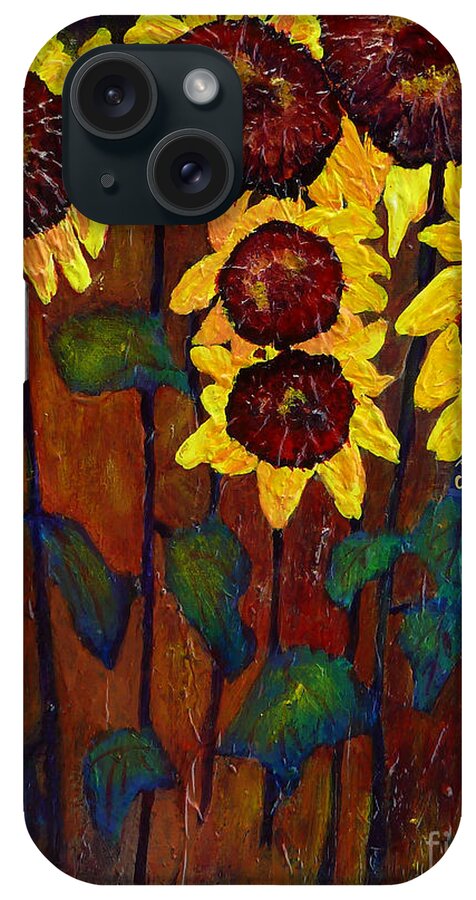 Sunflower iPhone Case featuring the painting Six Sunflowers by Claire Bull
