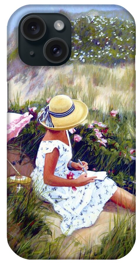 Fair Woman iPhone Case featuring the painting Sketching Vineyard Dunes by Candace Lovely