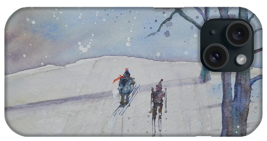 Skiing iPhone Case featuring the painting Ski Buddies by Kellie Chasse