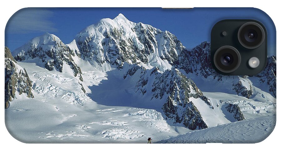 Feb0514 iPhone Case featuring the photograph Ski Mountaineer And Mt Tasman by Colin Monteath