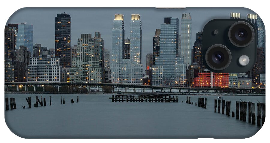 Blue iPhone Case featuring the photograph Skyline by the Pier by GeeLeesa Productions