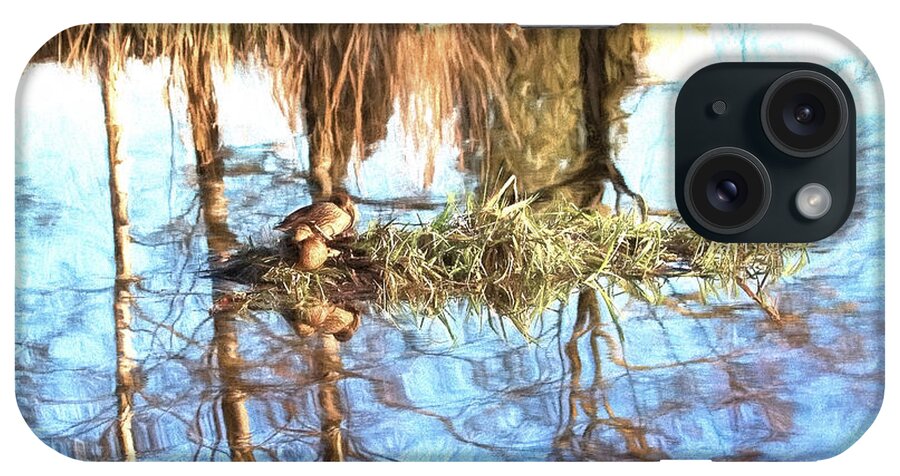 Artistic iPhone Case featuring the photograph Sleeping beauty IMP-two feamale mallard ducks on a floating island by Leif Sohlman