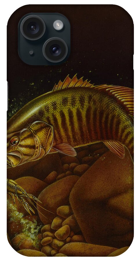 Jon Q Wright iPhone Case featuring the painting Smallmouth and Crawdad by JQ Licensing