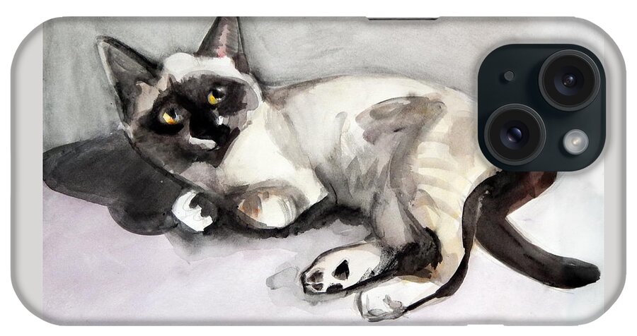 Kitten At 8 Weeks Old iPhone Case featuring the painting Smudge at 8 weeks by Priscilla Batzell Expressionist Art Studio Gallery