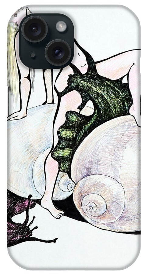 Snail iPhone Case featuring the drawing Snails by Yelena Tylkina