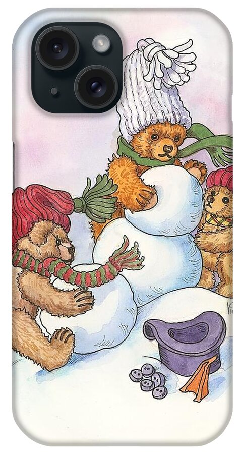 Christmas Card iPhone Case featuring the painting Snow Bears by Victoria Lisi