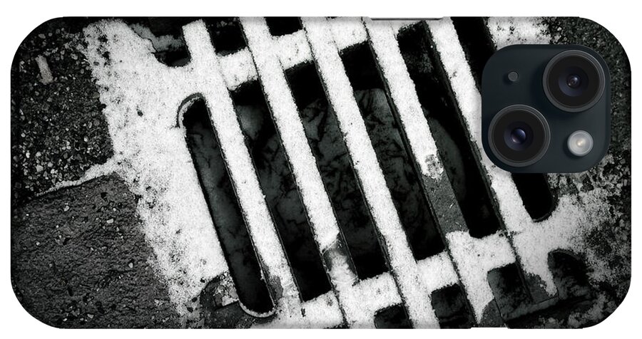 Drain iPhone Case featuring the photograph Snow covered drain black and white minimalism abstract by Matthias Hauser