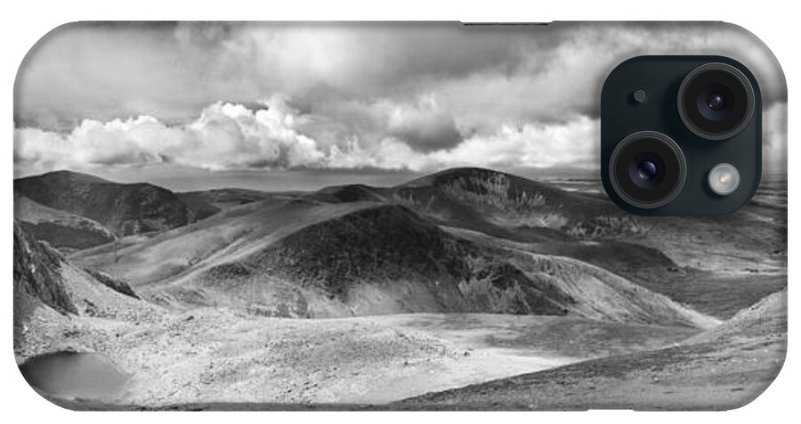 Beautiful iPhone Case featuring the photograph Snowdonia panorama in Black and White by Jane Rix