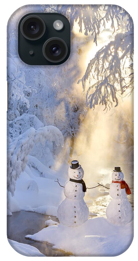 Smith iPhone Case featuring the photograph Snowman Couple Standing Next by Kevin Smith