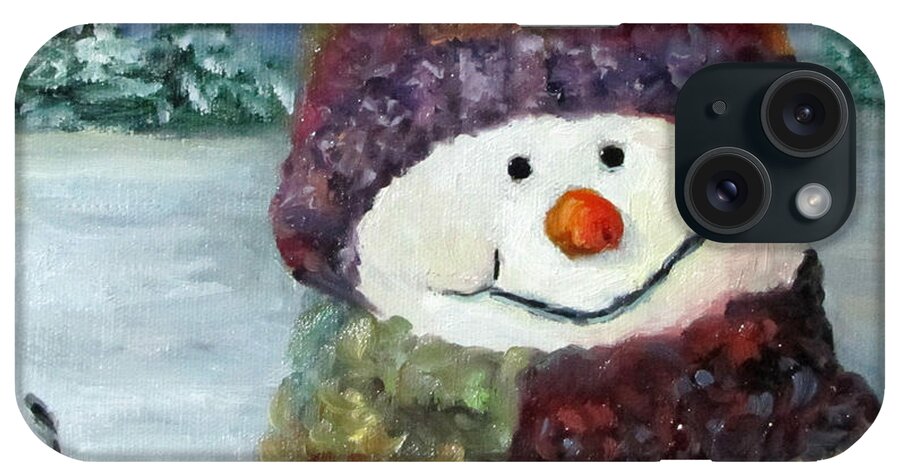Snowman iPhone Case featuring the painting Snowman I - Christmas Series I by Cheri Wollenberg