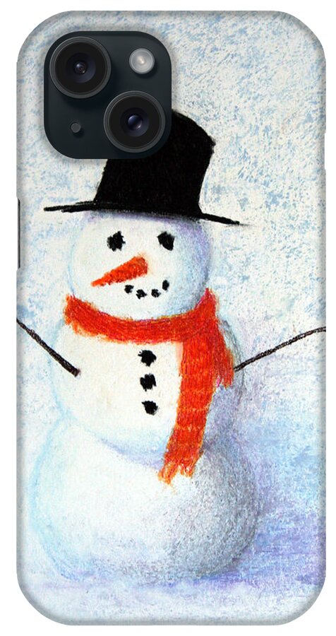 Snowman iPhone Case featuring the pastel Snowman by Marna Edwards Flavell