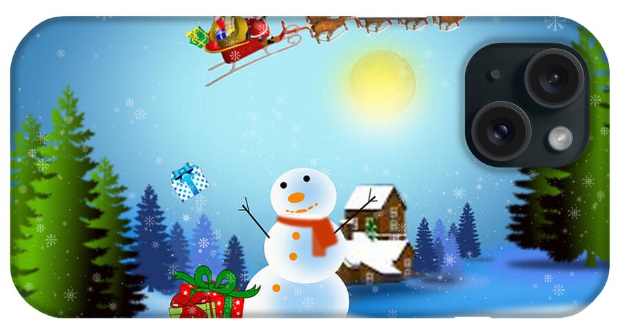 Christmas iPhone Case featuring the digital art Snowmen receive gifts too by Spikey Mouse Photography