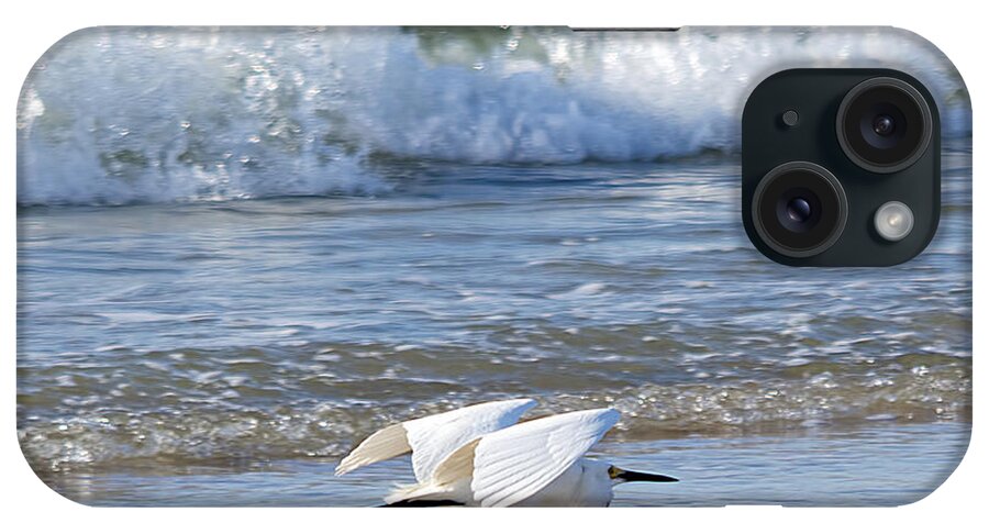Wildlife iPhone Case featuring the photograph Snowy Egret and Waves by Kenneth Albin