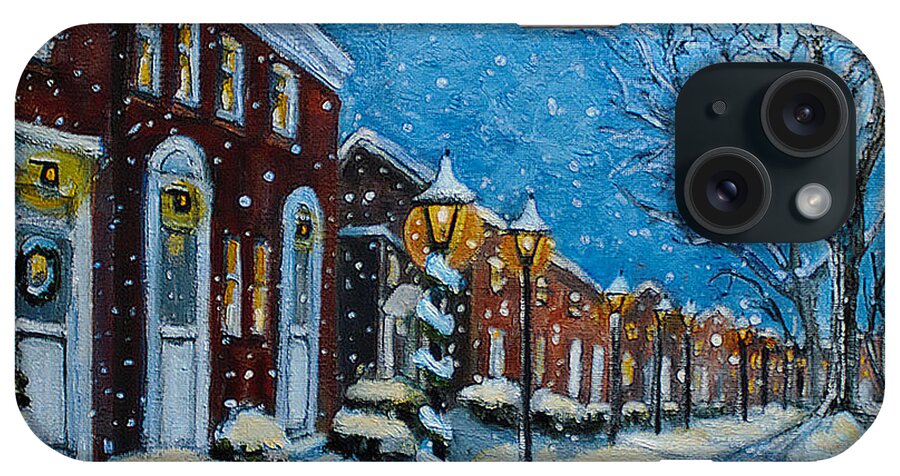 Garden Crest Apartments iPhone Case featuring the painting Snowy Evening in Garden Crest by Rita Brown