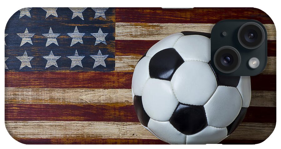 Soccer iPhone Case featuring the photograph Soccer ball and stars and stripes by Garry Gay