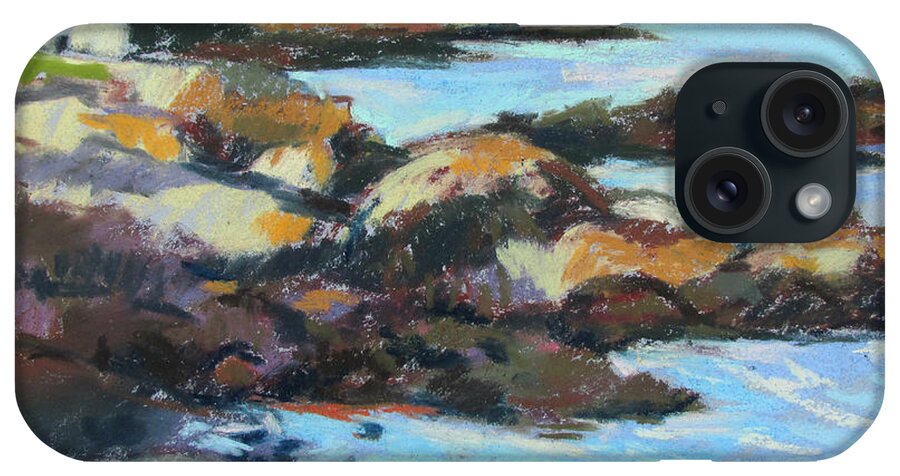 Kennebunkport iPhone Case featuring the painting Soft Rocks At Kennebunkport by Linda Novick