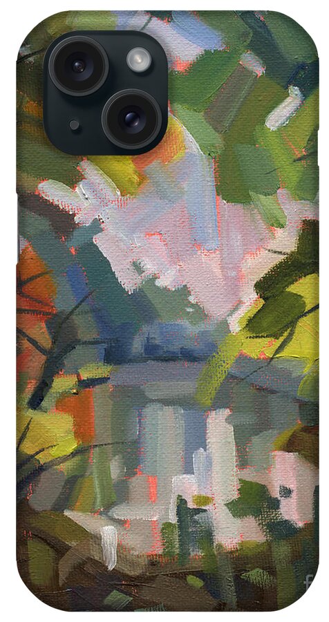 Lakes Side Trail iPhone Case featuring the painting SOLD Darkness into Light by Nancy Parsons