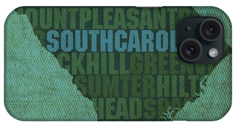 South Carolina Word Art State Map On Canvas iPhone Case featuring the mixed media South Carolina Word Art State Map on Canvas by Design Turnpike