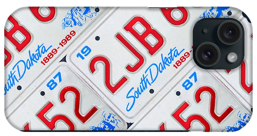 South iPhone Case featuring the mixed media South Dakota License Plate Map Art by Design Turnpike